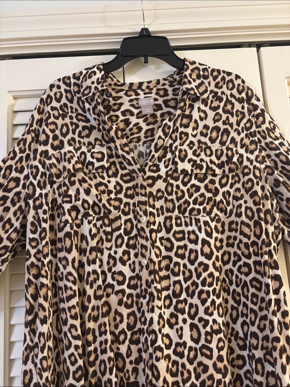 Chico's Leopard Print Button-Down Shirt — Cream, Brown,